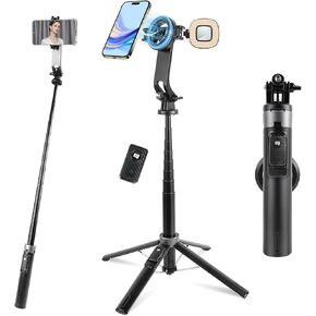 WOVTE Magnetic Tripod for iPhone, 52" Cell Phone Tripod with 2 LED Lights and Remote, Portable Selfie Stick Compatible with iPhone/Android, Gopro and Cameras