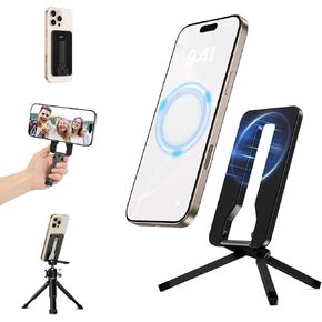 Tripod Mini Mini Tripod Magnet Magnet For iPhone ، ترايبود الهاتف المصنوع من الألومنيوم خفيفة الوزن من أجل السفر والتسجيل ، وقابل للتعديل ، وتصميم صغير ، ومتوافق مع Magsafe iPhone 16/15/14/13/12 سلسلة