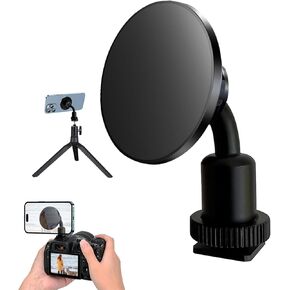 Universal Magnetic Tripod Mount Adapter with Cold Shoe & 1/4" Screw, Phone Tripod Mount for Camera/Ring Light/Selfie Stick, Compatible with Magsafe iPhone 16/15/14/13/12 Series