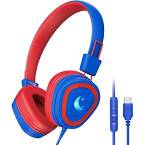 Kids Headphones for School, 2024 Upgrade USB Type C Kids Headphone with Microphone, Wired Boys Girls Headphones with Safe Limiter 85dB/95dB, Foldable On Ear Headphones for School/iPad/Tablets/Travel