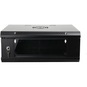 4U Server Rack Enclosure, Wall Mount Server Cabinet with Glass Locking Door, Wall Mount Computer Case, 15.7inch Depth, Lockable Server Case for IT Equipment, A/V Devices