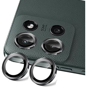 2 Set for Moto G 5G 2025 Camera Lens Protector, 9H Tempered Glass Camera Cover Screen Protector Metal Ring Decoration Accessories [1 Step Installation Tray] (Black)