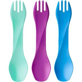 humangear GoBites Bio Uno Spork - Durable Plant-Based Travel Utinsel, Mint/Magenta/Light Blue, Bio Uno 3-Pack
