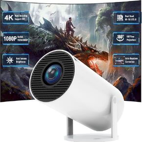جهاز عرض صغير مع WiFi و Bluetooth ، 4K مدعوم من 1080p FHD المحمولة مع Android 11 ، 180 ° Rotatable و Aut Level Outdoor Projector لجهاز الكمبيوتر المحمول/ الهاتف الذكي/ TV