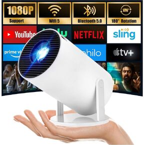 [Auto Keystone]HY300Pro Portable Mini Projector with Wi-Fi Bluetooth USB HDMI, Full HD 1080P 4K Support, Built-in Android Netflix & YouTube Ready, Home movie theater, Kids Gift,Phone & PC Mirroring