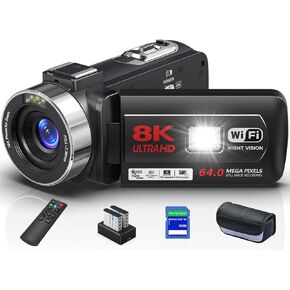 8K 64MP Camcorder Video Camera IR Night Vision 18X Digital Zoom YouTube Vlogging Camcorder