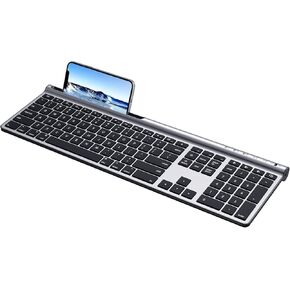 CHESONA Wireless Keyboard, Wireless/Wired Dual-Mode for MacBook Air/Pro/iMac, Ultra-Slim Rechargeable, Silent Full-Size Keyboard for MacOS/iPadOS/iPhone OS, Silver Black