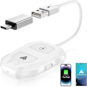 Wireless Carplay Adapter, 2025 Upgrade 2 in 1 Plug & Play Dongle, Converts Wired CarPlay to Wireless, One-Click Switching to Instantly Adapt to Android and Apple Devices