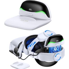 Battery Head Strap for Quest 2/Quest 3/Quest 3S, Bundel with Magnetic Charging Dock with One Battery Pack, Charges Up to 2 Battery Packs Simultaneously for Quest 2/Quest 3 Head Strap