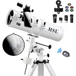 HSL 150EQ Astronomical Reflector Telescope for Adults high Powered,150mm Aperture Professional Telescopes for Adults Astronomy,Comes with 5 Color Filters Set and 3X Barlow Lens Black