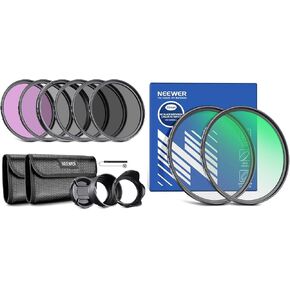 NEEWER 55mm ND Lens Filter Kit (UV, CPL, FLD, ND2, ND4, ND8, Lens Hood, Lens Cap) and 2 Pack 1/4 & 1/8 Black Diffusion Mist Filter Compatible with Canon Nikon Sony Panasonic DSLR Cameras
