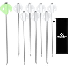 8 Pcs Tent Stakes AVOFOREST in The Dark 8.66 Inch Heavy Duty Tent Stakes with Storage Bag Portable Camping Stakes for Camping Patio, Garden, Canopies, Grassland, Outdoor
