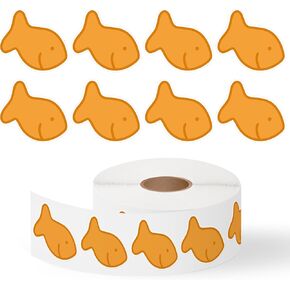 500pcs Goldfish Cracker Sticker Roll (1 Roll), Cute Fish-Shaped Cookie Decorative Decals for Kids, Cookie Theme Self-Adhesive Stickers for Water Bottle Laptop Scrapbook Giftwrap Decor