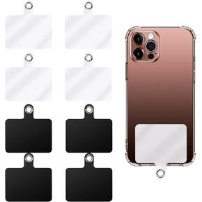 Cobee Universal Phone Tether Tab, Phone Lanyard Replacement Patches with Metal Ring Cell Phone Lanyard Tether Phone Case Lanyard Compatible with Cellphone Pads for Drop Protection (4 Black+4 White)