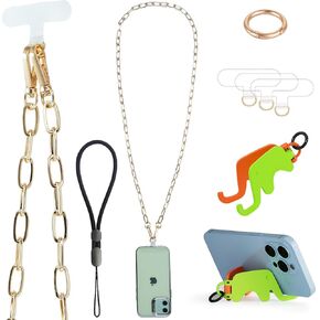 Crossbody Phone Strap Cell Detachable iPhone Lanyard Chain Counter County Brick مع سحر حزام المعصم ، Finger Finger 3 Patches Tether Tether Complement حامل مكافحة السرقة Universal for iPhone 16 Home Gold