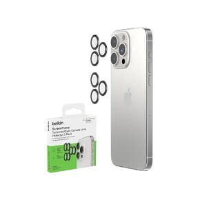 حامي عدسة الكاميرا Belkin Screenforce Dervengglass لـ Apple iPhone 15 Pro ، 15 Pro Max - غطاء عدسة زجاجية متمثلة المتوافقة مع الحالات ، وملحقات Apple iPhone - حزمة 2