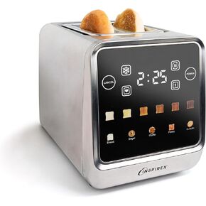 Inspirex Touch Screen Toaster - 2 Slice Extra-Wide Slots - 5 Bread Type and 6 Browning Levels - Defrost, Reheat, Favorite, Single Slot Settings - Stainless Steel