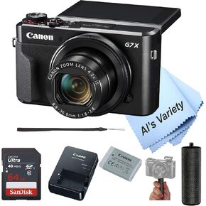 Canon PowerShot G7 X Mark II Digital Camera w/ 1 Inch Sensor and tilt LCD Screen - Wi-Fi & NFC Enabled (Black) with Free Ultra 64GB SDHC Class 10 Card, Hand Grip Bundle (Renewed)