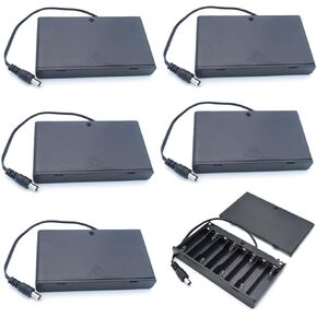 6pcs 8 x AA Battery Holder 8x1.5V 12V Black Battery Case Box with DC 5.5x2.1mm Male Connector and ON/Off Switch