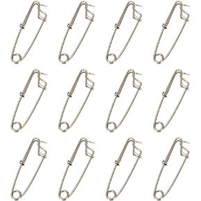 12PCS Stainless Steel Tuna Clip Fishing Gear Connector Closed Eye Pin Swivel Pin Floating Rope Fishing Clip 1.8x60mm for Float Shark Tuna Fishing Crab Shrimp