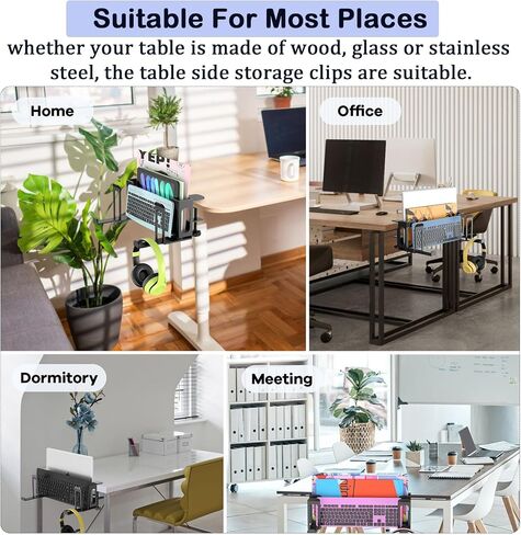 6-in-1 Desk Side Storage Adjustable 2 Tier Under Desk Laptop Holder with Headphone Stand No Drilling Clamp On Organizer Anti-Slip Under Table Storage for Keyboard, Files, Controllers Black in Saudi Arabia