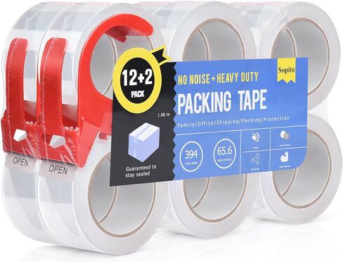 Packing Tape, No Noise Heavy Duty Clear Shipping Tape with Dispenser 1.88" x 2362''(65.6 yds), Family Use 6 Rolls in Saudi Arabia