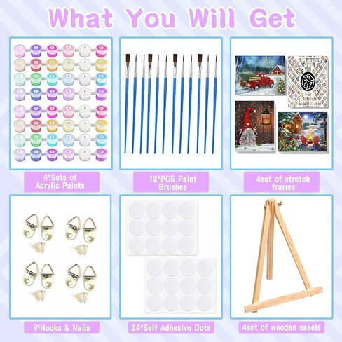 Christmas Paint by Numbers Kit for Adults Beginner with Frame Box Pack, Wooden Easel DIY Bonfire Chair Cardinal Adult Paint by Number Kits for Home Decor 12x16in in Saudi Arabia