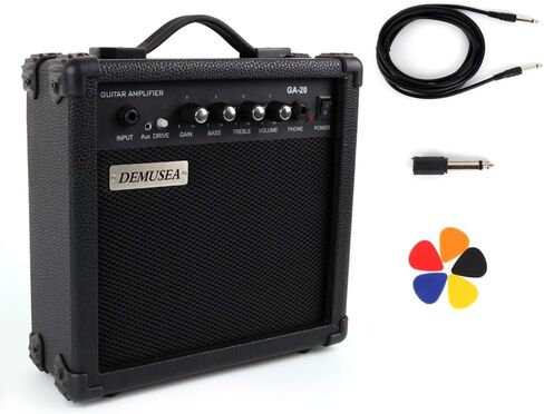 20W Pro Watt Electric Guitar Amplifier Amp Practice Small Portable Travel Mini with Headphone Jack Aux Distortion Gain Treble Bass Volume Jack With 3 Meters Cable Audio Adapter Guitar Picks in Kuwait