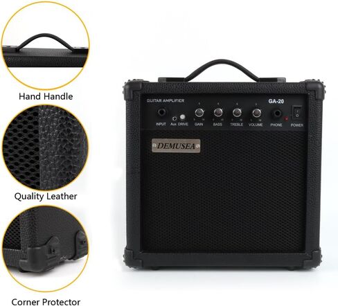 20W Pro Watt Electric Guitar Amplifier Amp Practice Small Portable Travel Mini with Headphone Jack Aux Distortion Gain Treble Bass Volume Jack With 3 Meters Cable Audio Adapter Guitar Picks in Kuwait