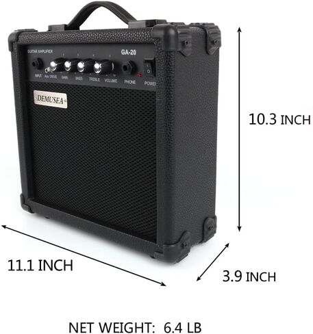 20W Pro Watt Electric Guitar Amplifier Amp Practice Small Portable Travel Mini with Headphone Jack Aux Distortion Gain Treble Bass Volume Jack With 3 Meters Cable Audio Adapter Guitar Picks in Kuwait