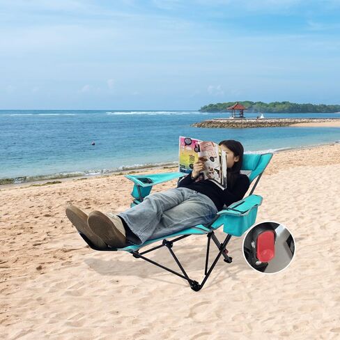 كرسي تخييم قابل للاستلقاء من POEPORE بأربعة أوضاع مع مسند للقدمين مريح للبالغين 265 رطلًا قابل للطي كرسي شاطئ شبكي مع حقيبة تبريد وحامل أكواب للفناء الخارجي in Kuwait