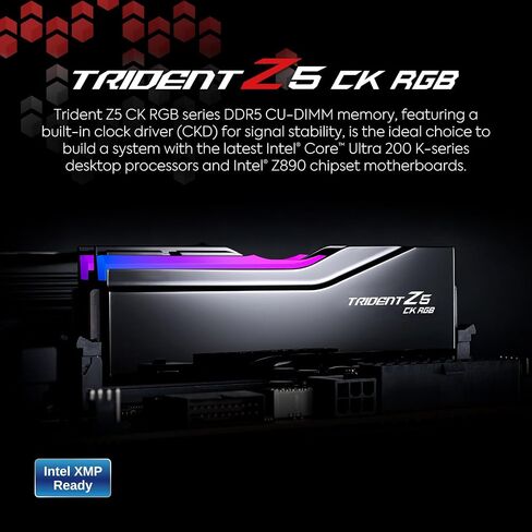 G.SKILL Trident Z5 CK RGB Series (Intel XMP 3.0) DDR5 RAM 48GB (2x24GB) 8200MT/s CL40-52-52-131 1.40V Desktop Computer Memory CUDIMM - Mirror Black (F5-8200C4052G24GX2-TZ5CRK) in Saudi Arabia
