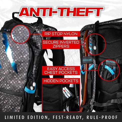 RAVERUNNER® Dino Festival Water Backpack - Dual Chamber Hydration - 3L Insulated Water Backpack for Raves, Festivals, Hiking, Running - Festival Hydration Pack for Hydration Backpack Rave in Saudi Arabia