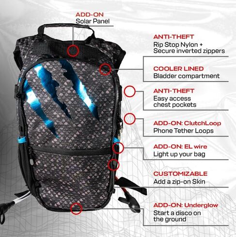 RAVERUNNER® Dino Festival Water Backpack - Dual Chamber Hydration - 3L Insulated Water Backpack for Raves, Festivals, Hiking, Running - Festival Hydration Pack for Hydration Backpack Rave in Saudi Arabia