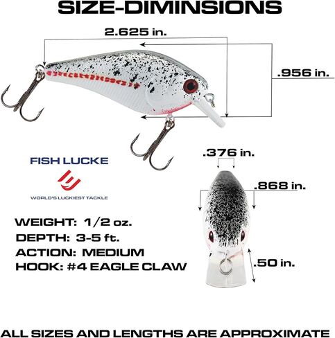 Luck E Strike 2 Inch Square Bill Crankbait, Made in The USA in Saudi Arabia