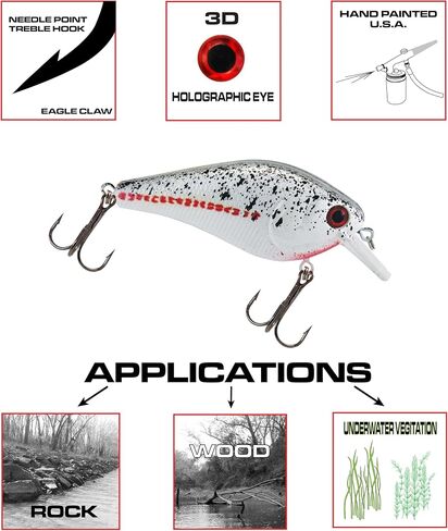 Luck E Strike 2 Inch Square Bill Crankbait, Made in The USA in Saudi Arabia
