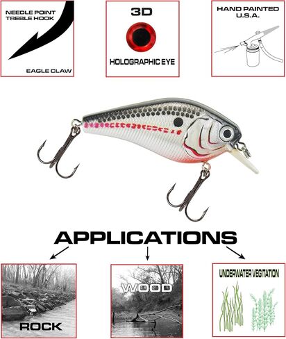 Luck E Strike 2 Inch Square Bill Crankbait, Made in The USA in Saudi Arabia