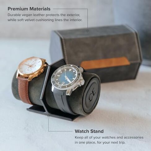 CASE ELEGANCE 2-Slot Watch Roll Protective Travel Case - Premium Watch Organizer, with Vegan Leather - Pillow Fits Any Watch, Removable Internal Storage Stand for Watch Bands & Apple Charger in Kuwait