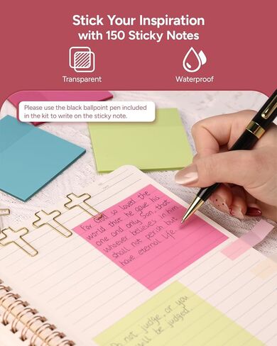 طقم اليومية للكتاب المقدس مع علبة قلم رصاص كبيرة السعة ، و 50pcs لوازم اليومية للكتاب المقدس ، وعلامات الكتاب المقدس ، وأعطال الكتاب المقدس والأقلام لا تنزف ， لوازم اليومية لهدايا الكتاب المقدس (الوردي الفاتح) in Kuwait