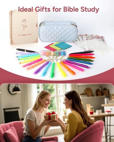 طقم اليومية للكتاب المقدس مع علبة قلم رصاص كبيرة السعة ، و 50pcs لوازم اليومية للكتاب المقدس ، وعلامات الكتاب المقدس ، وأعطال الكتاب المقدس والأقلام لا تنزف ， لوازم اليومية لهدايا الكتاب المقدس (الوردي الفاتح) in Kuwait