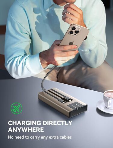 JOYROOM Portable Charger, 10000mAh Power Bank with Built-in Cables and AC Wall Plug, PD 22.5W Fast Charging Battery Pack, Compatible with iPhone, iPad and Tablet (Gold) in Saudi Arabia