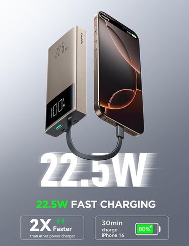JOYROOM Portable Charger, 10000mAh Power Bank with Built-in Cables and AC Wall Plug, PD 22.5W Fast Charging Battery Pack, Compatible with iPhone, iPad and Tablet (Gold) in Saudi Arabia