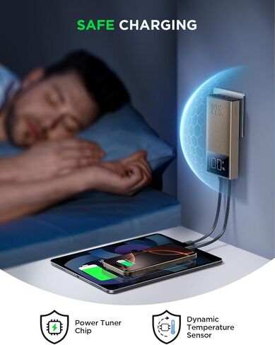 JOYROOM Portable Charger, 10000mAh Power Bank with Built-in Cables and AC Wall Plug, PD 22.5W Fast Charging Battery Pack, Compatible with iPhone, iPad and Tablet (Gold) in Saudi Arabia