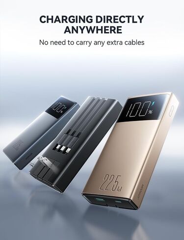 JOYROOM Portable Charger, 10000mAh Power Bank with Built-in Cables and AC Wall Plug, PD 22.5W Fast Charging Battery Pack, Compatible with iPhone, iPad and Tablet (Gold) in Saudi Arabia