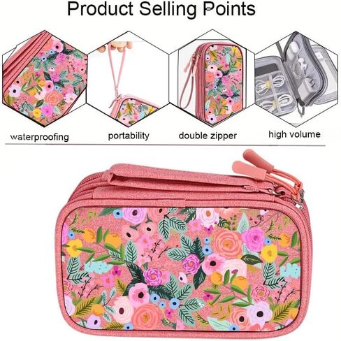 for Electronic Organizer, Travel Cable Organizer Bag Pouch Electronic Accessories Carry Case Portable Waterproof Double Layers Storage Bag for Cable, Cord, Charger, SD Card,Earphone - Flower in Saudi Arabia