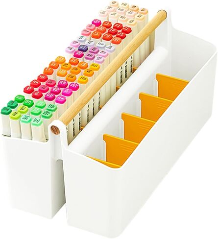 Large Portable Caddy Tote with Handle, 12 Grids Craft Storage Organizer Plastic Storage Bin Art Supply Storage Organizer Basket with Divider for Colored Pencils, Markers, Art Supplies (White+Pink) in Saudi Arabia