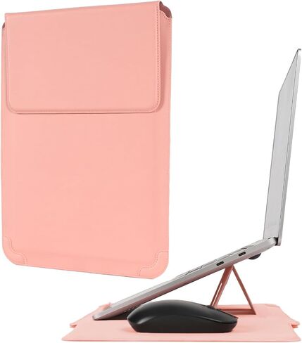 Sleeve Case with Stand for MacBook Air 13.6 M3 M2 A3113 A2681/MacBook Pro 13 M2 (2016-2023)/MacBook Air 13.3 PU Leather Slim Bag Cover (Pink) in Saudi Arabia