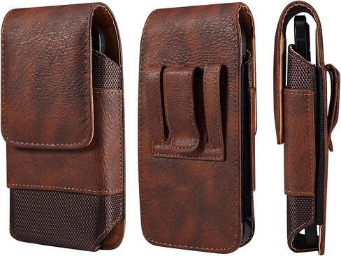 Vertical Cell Phone Waist Bag for Men, Mobile Phone Belt Pouch with Clip, Universal Mens Leather Phone Belt Clip Holder Smartphone Waist Pouch Fanny Pack Protective Wallet with Carabiner Belt Loop in Saudi Arabia