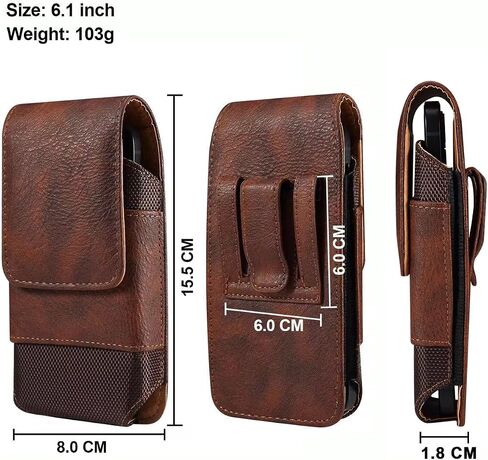 Vertical Cell Phone Waist Bag for Men, Mobile Phone Belt Pouch with Clip, Universal Mens Leather Phone Belt Clip Holder Smartphone Waist Pouch Fanny Pack Protective Wallet with Carabiner Belt Loop in Saudi Arabia
