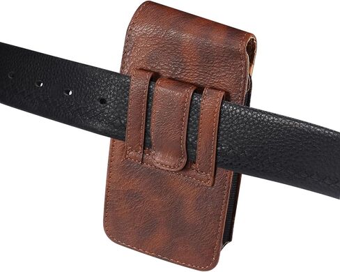Vertical Cell Phone Waist Bag for Men, Mobile Phone Belt Pouch with Clip, Universal Mens Leather Phone Belt Clip Holder Smartphone Waist Pouch Fanny Pack Protective Wallet with Carabiner Belt Loop in Saudi Arabia